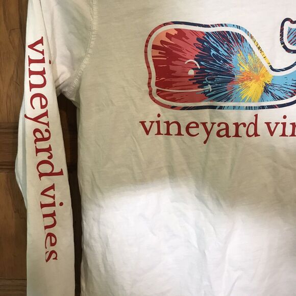Vineyard Vines White Top Womens XS Rainbow Whale Logo Long Sleeve Scoop Neck Tee - Picture 3 of 8
